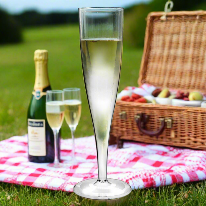 Clear Disposable Recyclable Plastic Champagne Flute 160ml - UKCA Marked at 125ml