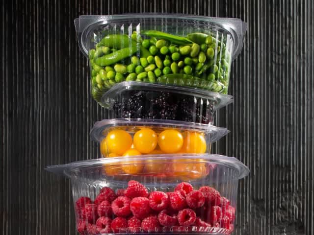 Clear Recyclable Oval Hinged Salad Containers 375ml - rPET