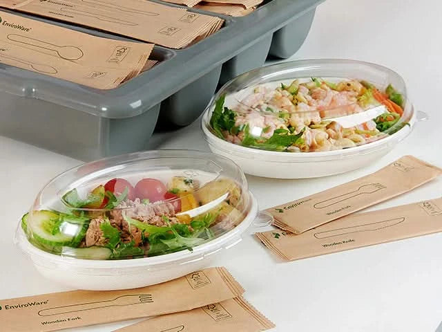 Clear Recyclable Plastic Lids to fit 18oz Oval Bagasse Bowl