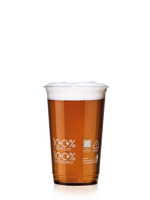 100% rPET Recycled Plastic Pint Glass 568ml- UKCA Stamped to Rim