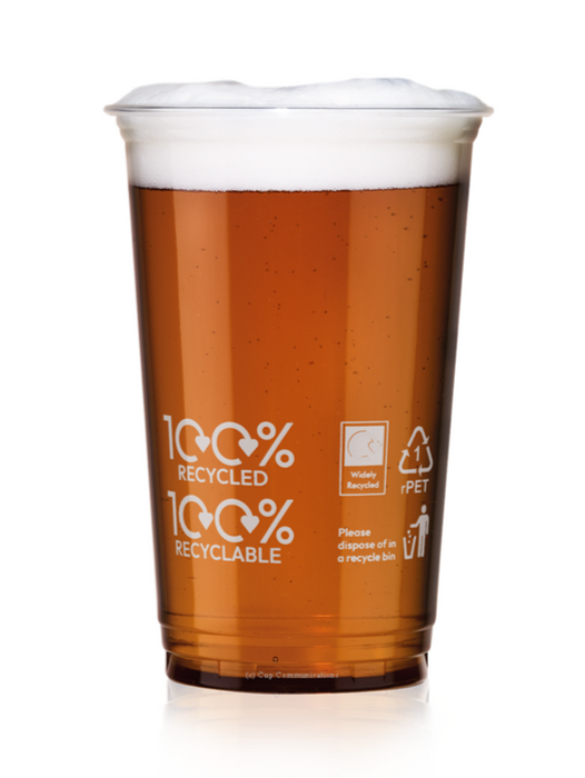 Clear 100% rPET Recycled Plastic Pint Glass 568ml- UKCA Stamped to Rim