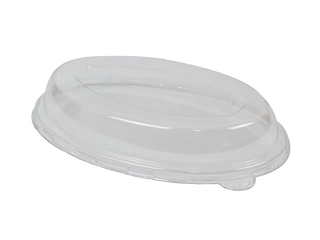 Clear Recyclable Plastic Lids to fit 18oz Oval Bagasse Bowl