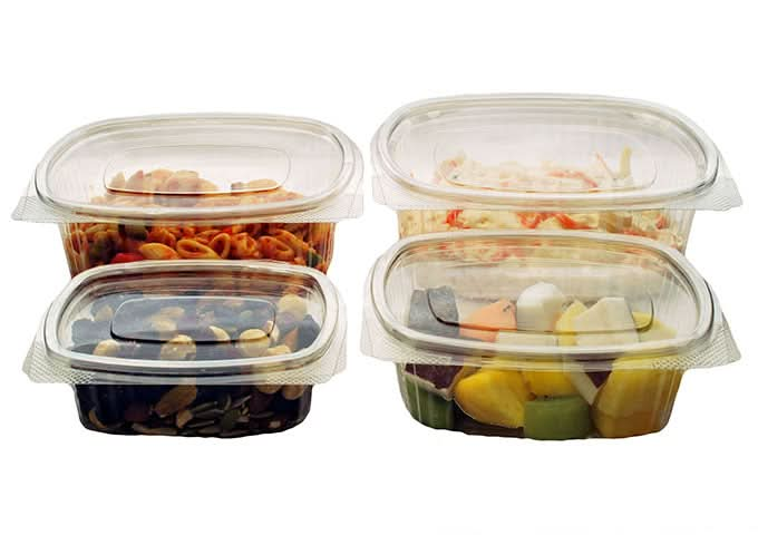 Clear Recyclable Oval Hinged Salad Containers 500ml - rPET