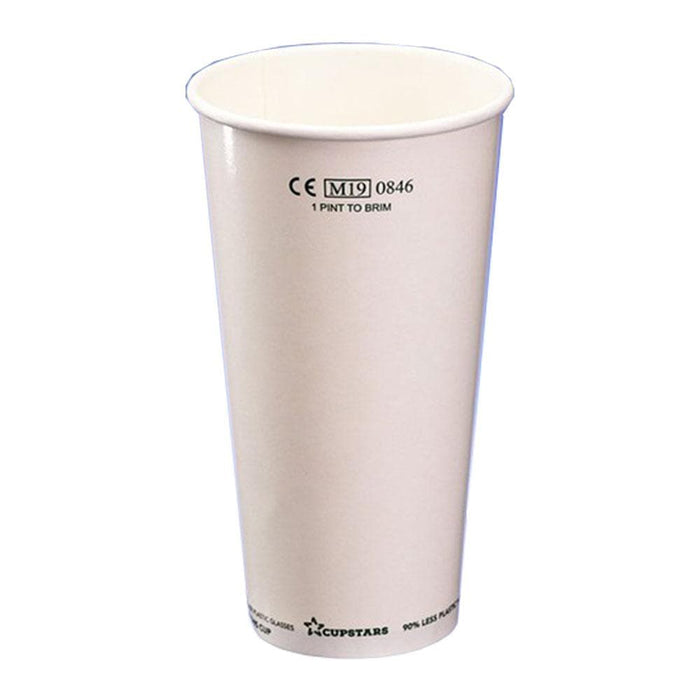 White Recyclable Paper Pint Cup 568ml - CE Stamped to Rim